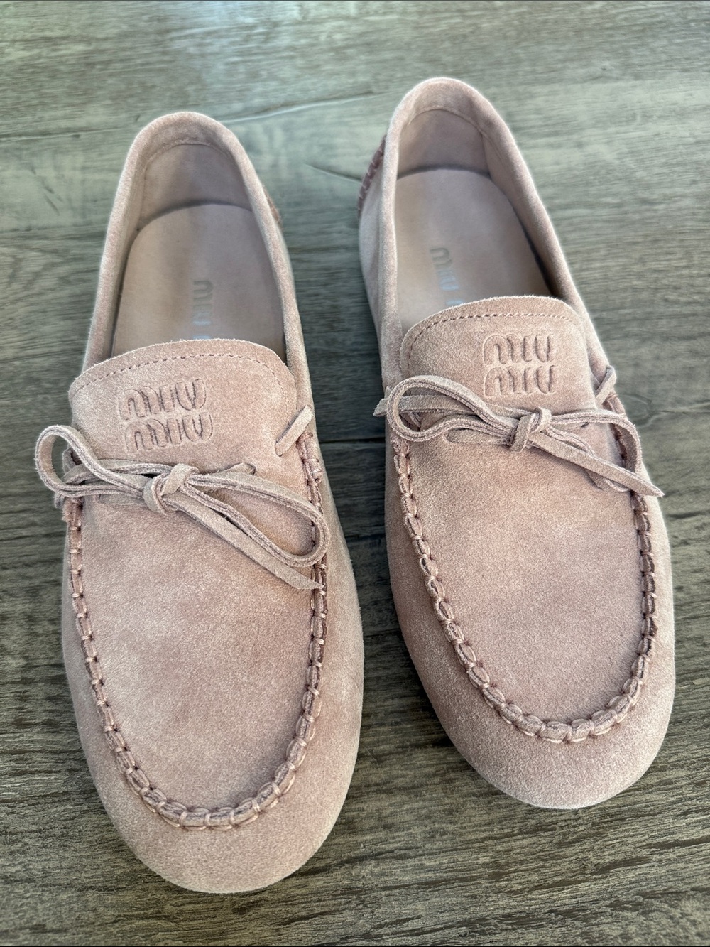 Miu miu Blush Suede Boat Shoes